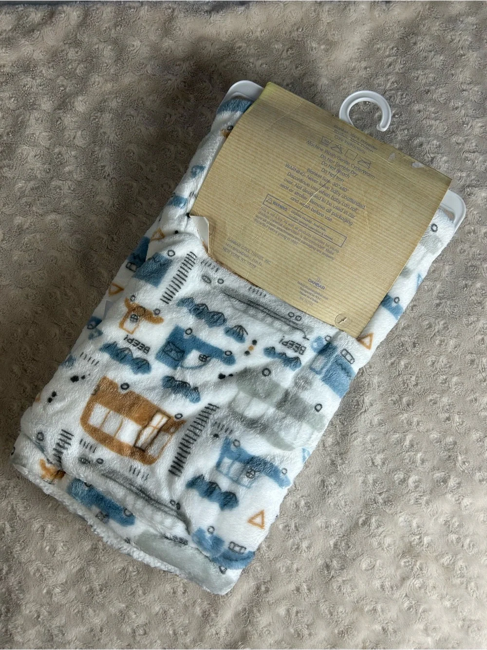 Stars & Dreamers Danbar Car Truck Baby Blanket Bus Beep! Blue White Gray Sherpa